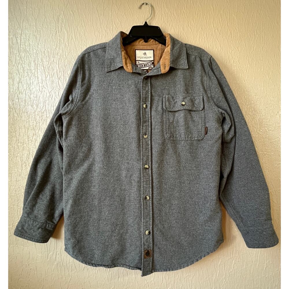 Legendary Whitetails Buck Camp Cabincore Men's Flannel Button Up Shirt Gray MD